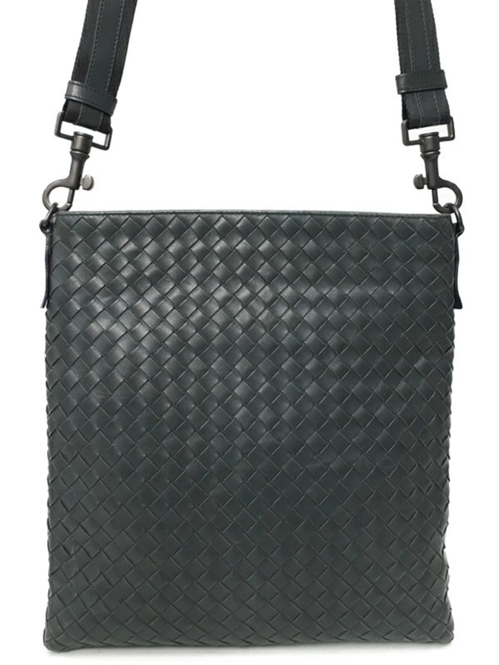 Bottega Veneta Intrecciato woven nappa leather flat messenger bag Black